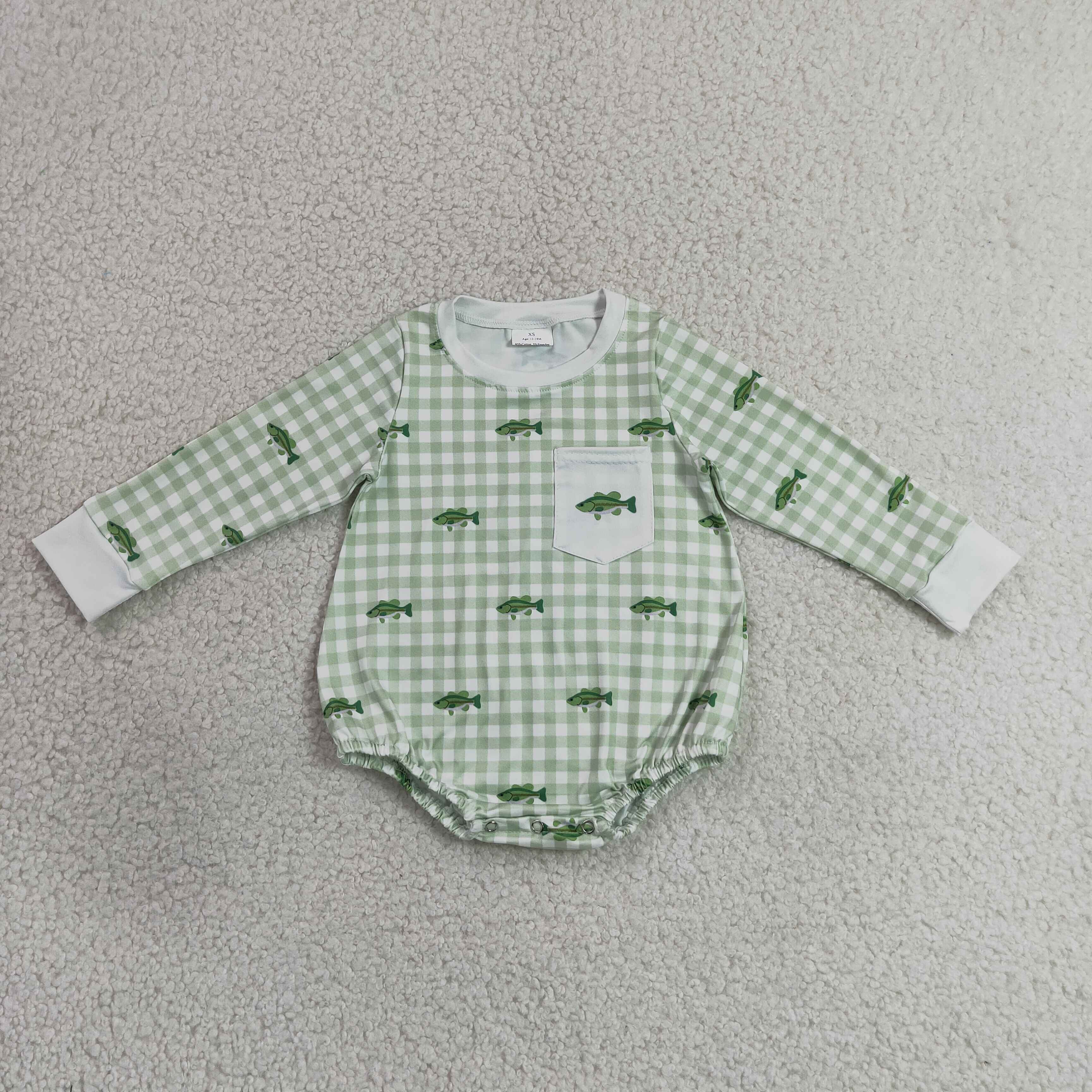 LR3001  Baby Geen Ginham fishes long sleeve Rompers