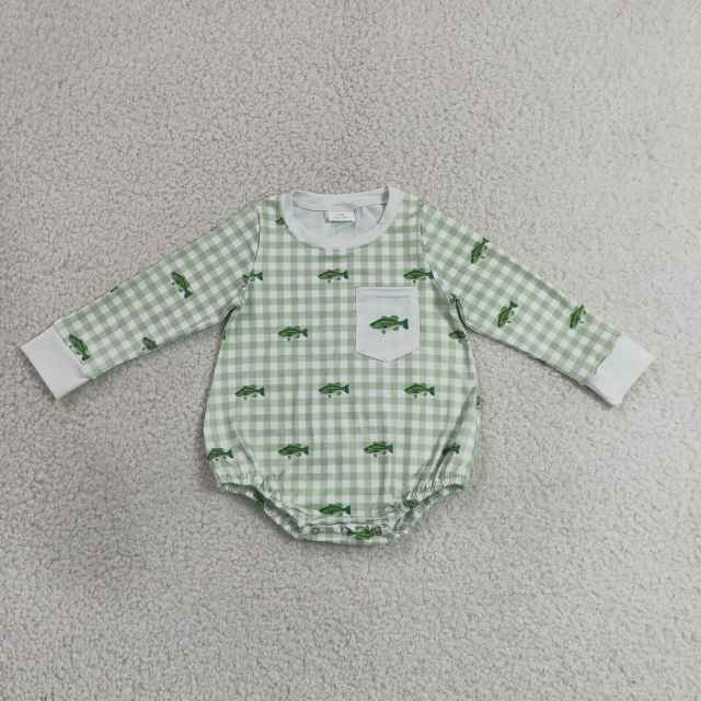 LR3001  Baby Geen Ginham fishes long sleeve Rompers