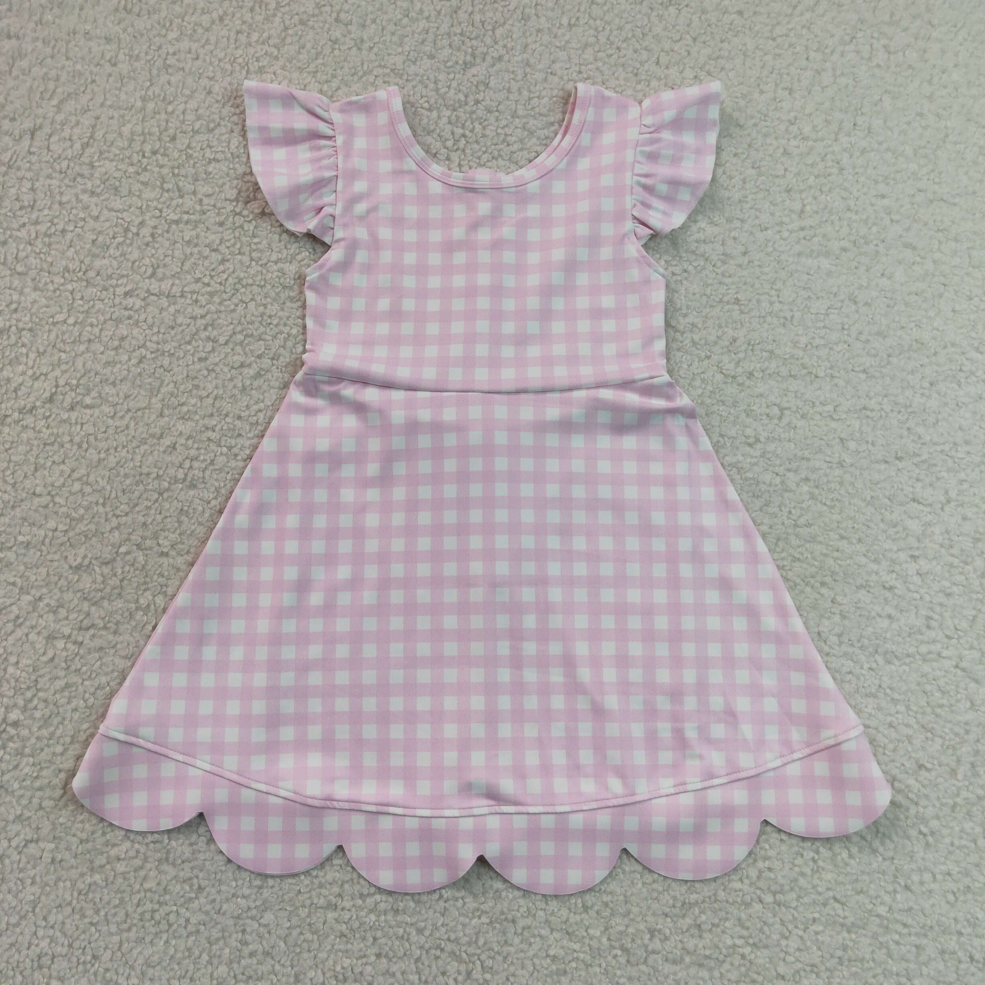 GSD3669  red white plaid print active girl yoga scallop dress