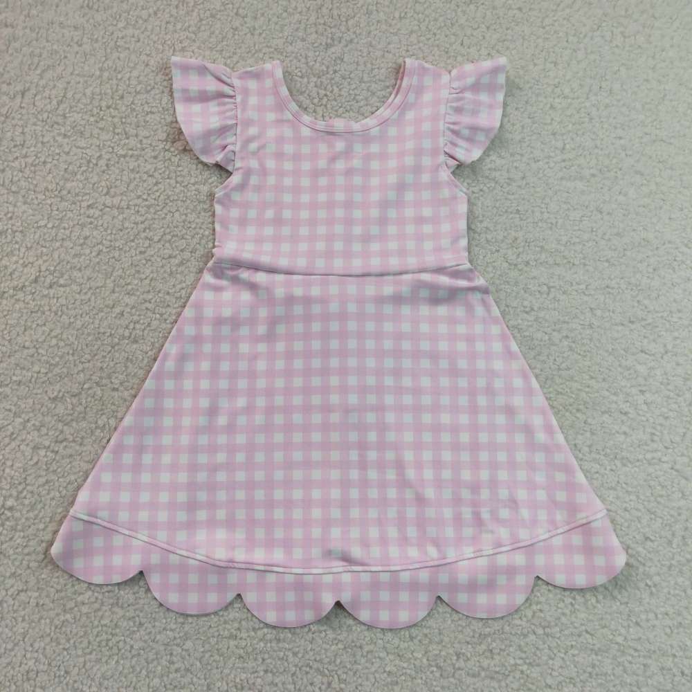GSD3669  red white plaid print active girl yoga scallop dress