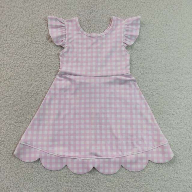 GSD3669  red white plaid print active girl yoga scallop dress
