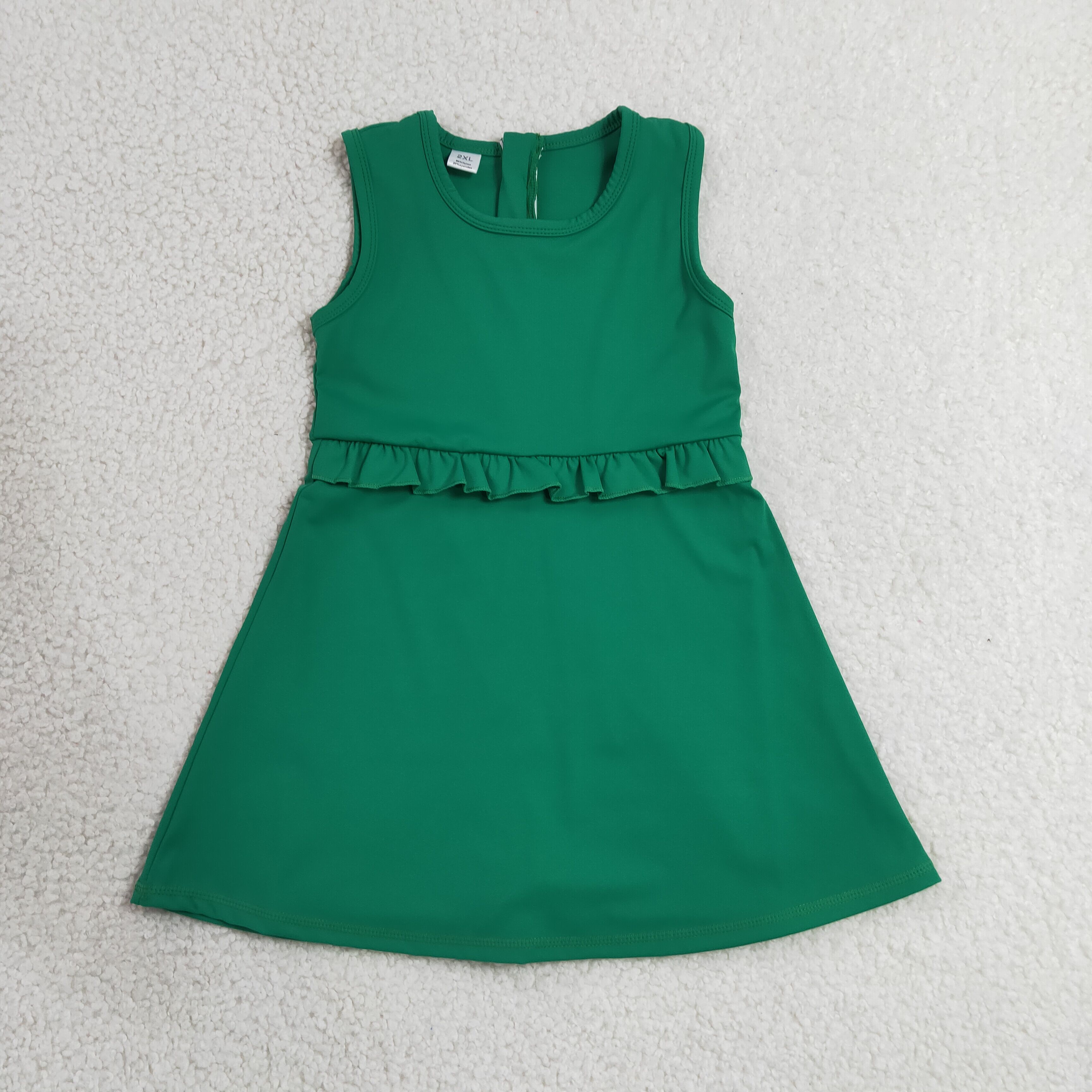 GSD3742 RTS green solid trim print active girl yoga dress