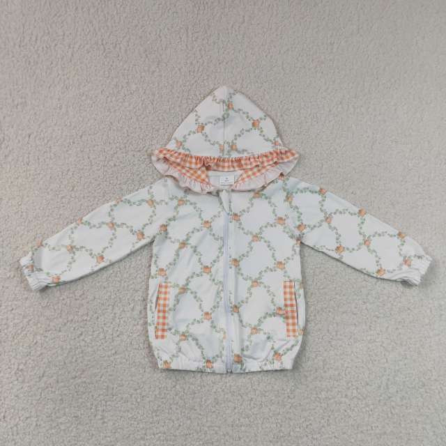 GT1662  Orange puumpkin leaves print girl long sleeve hoodie zipper pullover