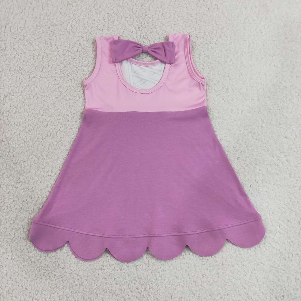 GSD2518 RTS Pink purple bows girl summer dress