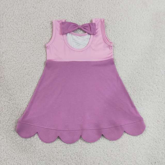 GSD2518 RTS Pink purple bows girl summer dress