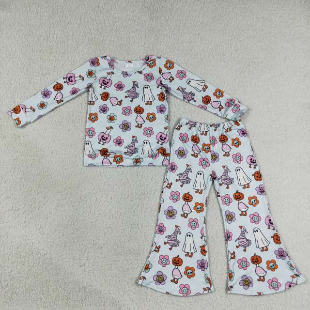 GLP3401    Halloween PUMPKIN Lantern Ghost Flowers long Sleeve Trousers Set