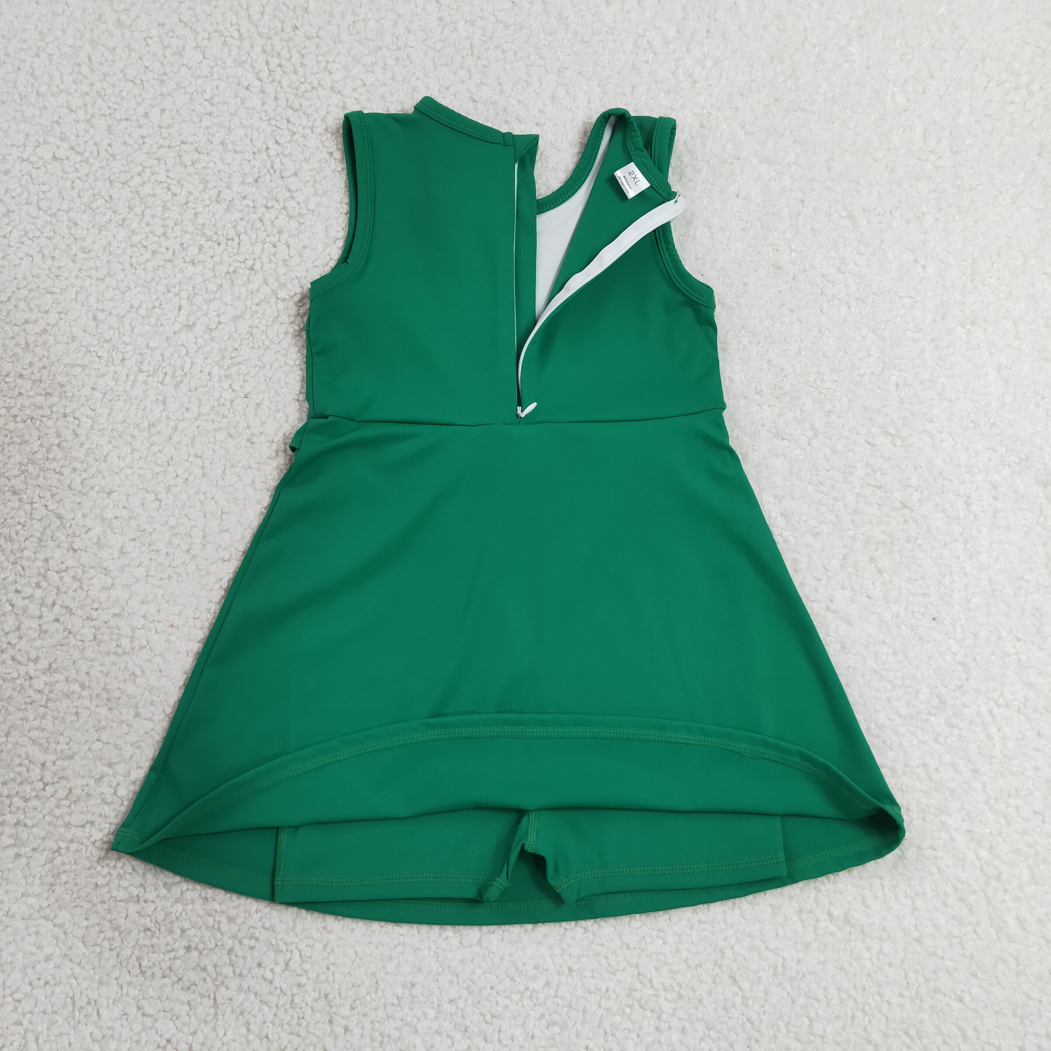 GSD3742 RTS green solid trim print active girl yoga dress