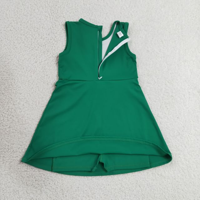 GSD3742 RTS green solid trim print active girl yoga dress