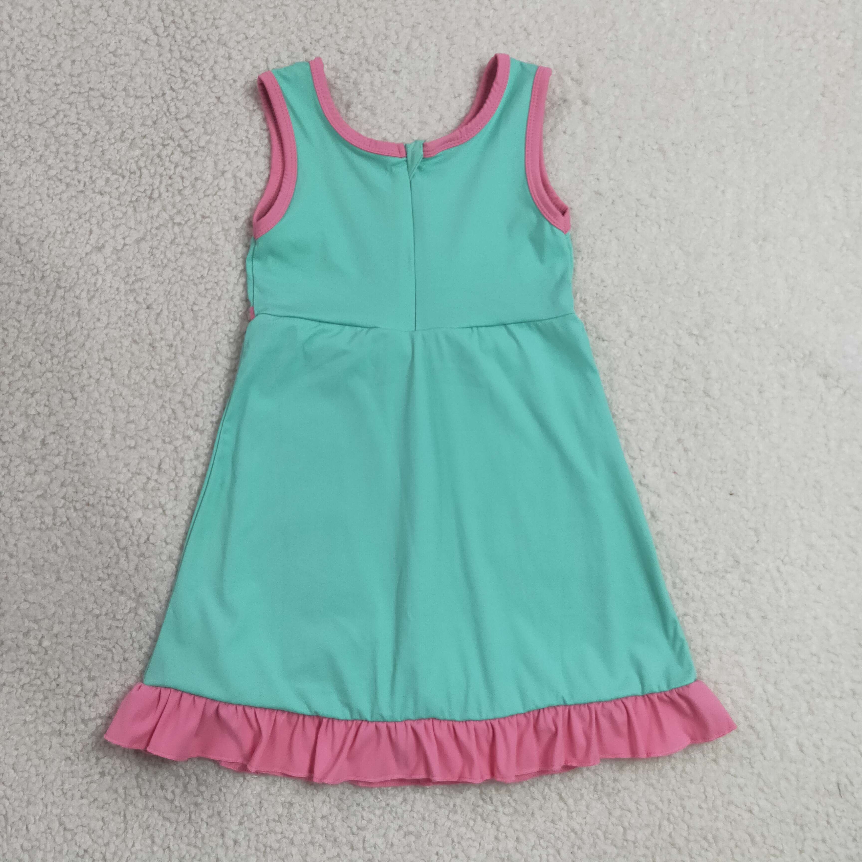 GSD4149 RTS pink green trim print active girl yoga dress