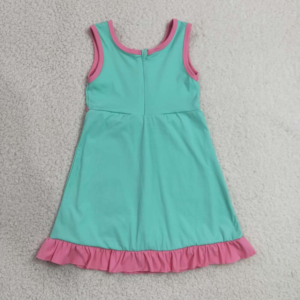 GSD4135 RTS pink green trim print active girl yoga dress