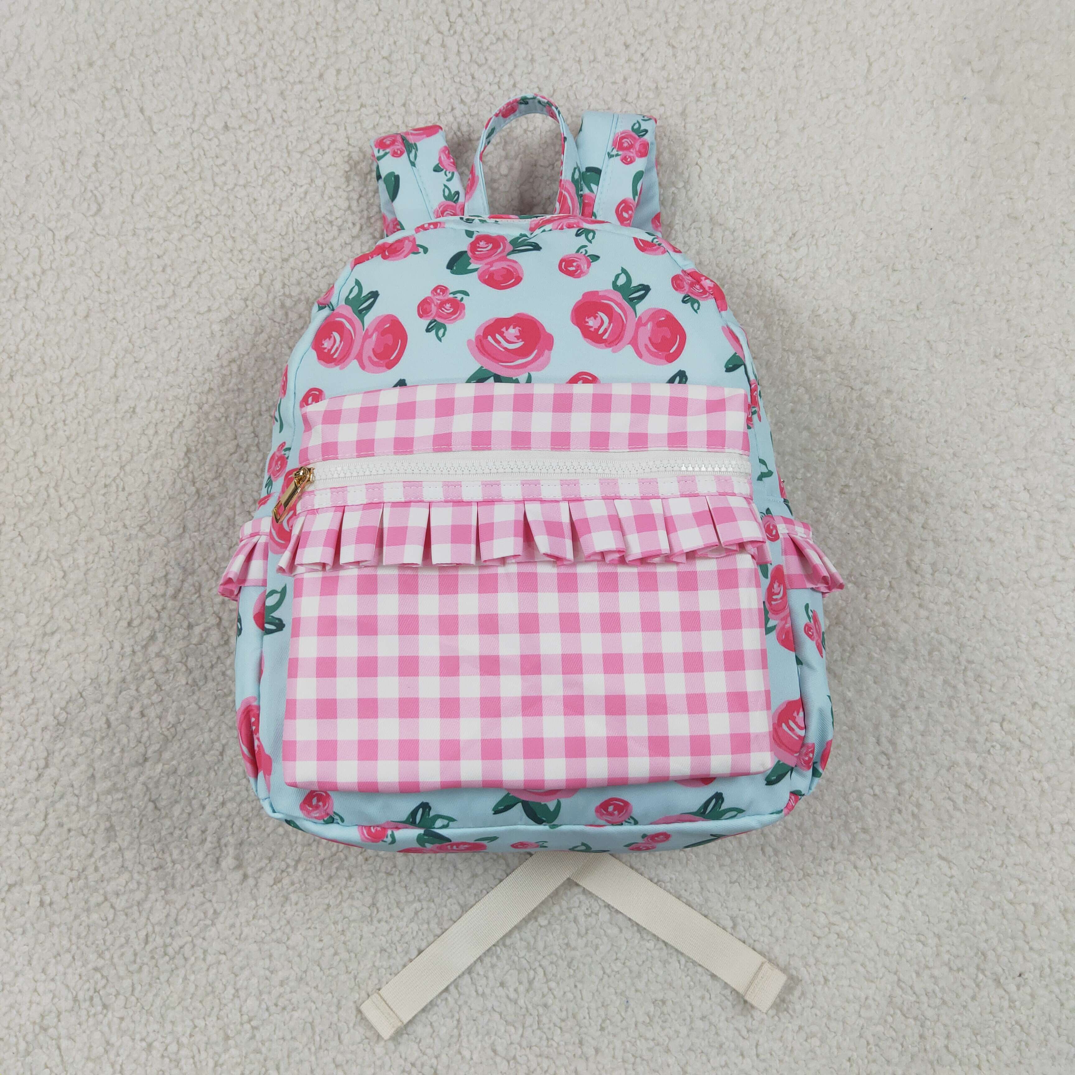 BA0217 flowers pink plaid print kids backpack