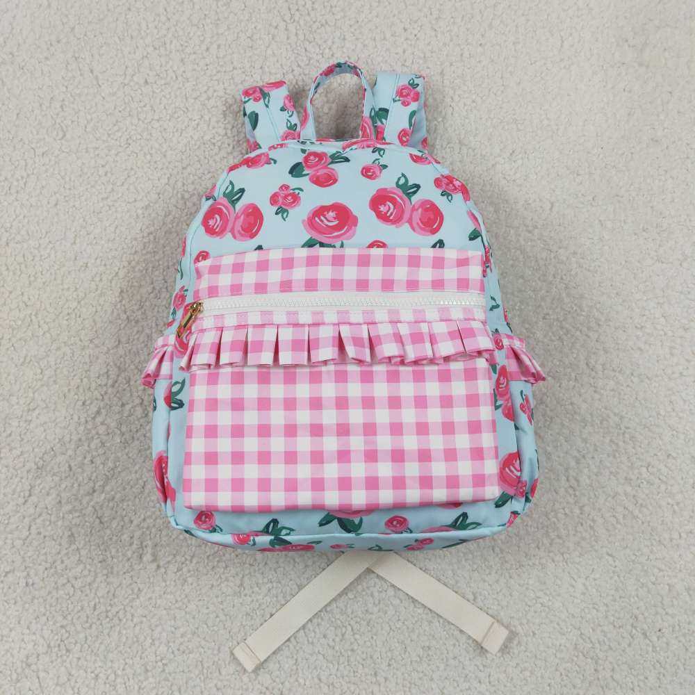 BA0217 flowers pink plaid print kids backpack
