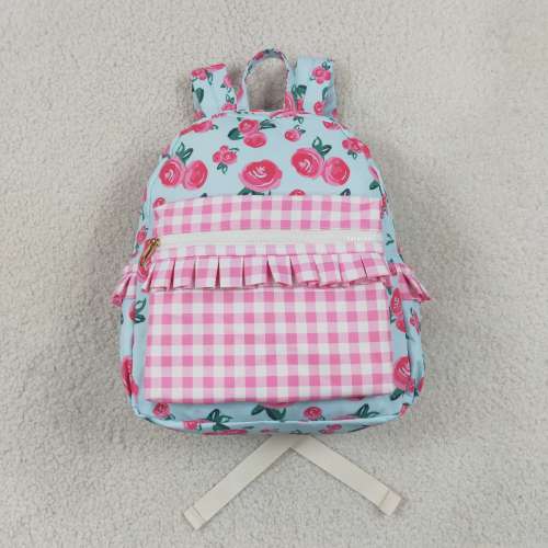 BA0217 flowers pink plaid print kids backpack