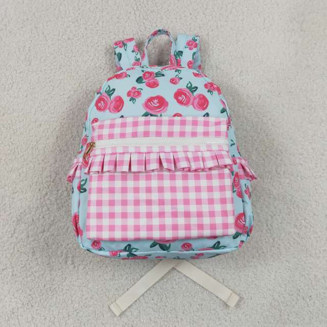 BA0217 flowers pink plaid print kids backpack