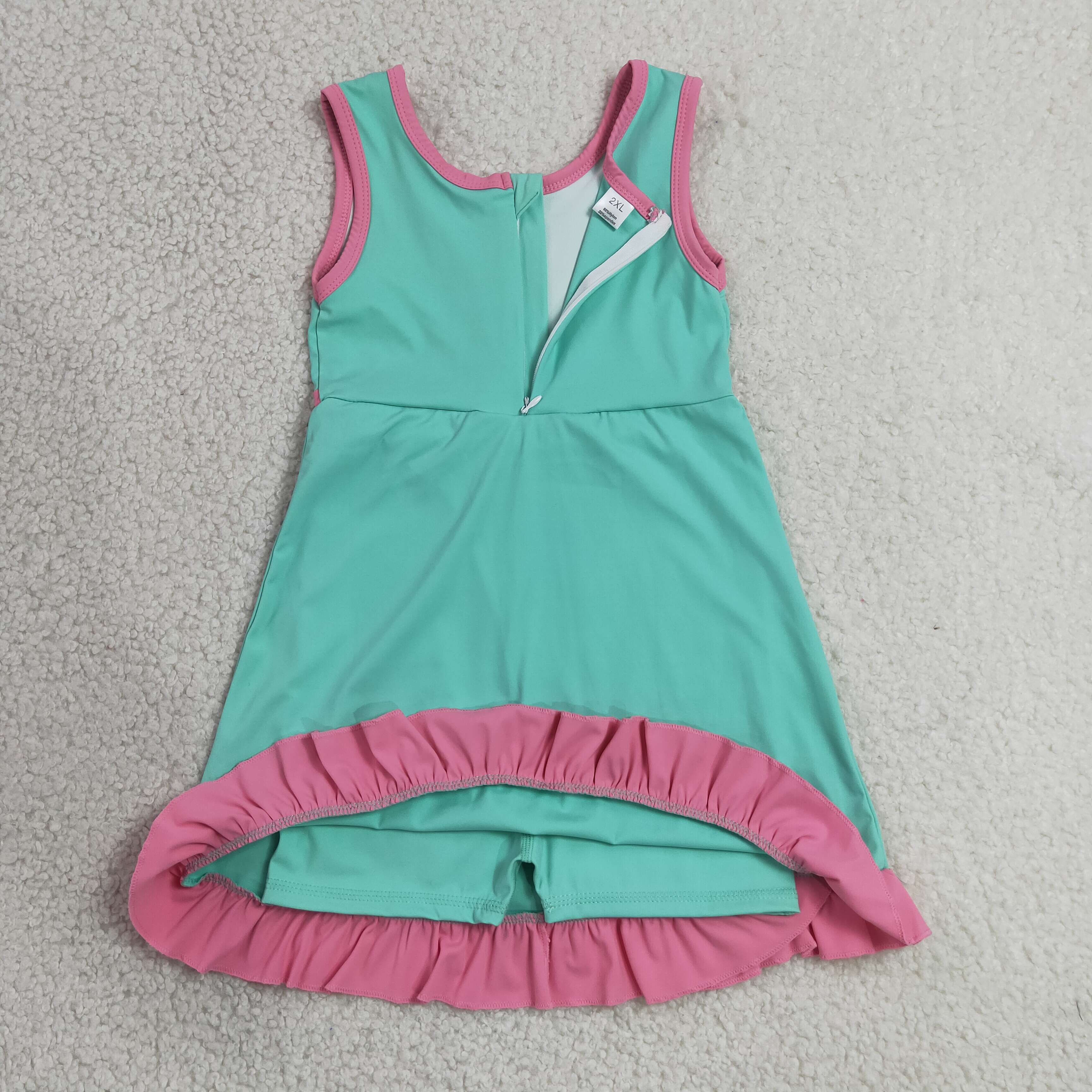 GSD4149 RTS pink green trim print active girl yoga dress