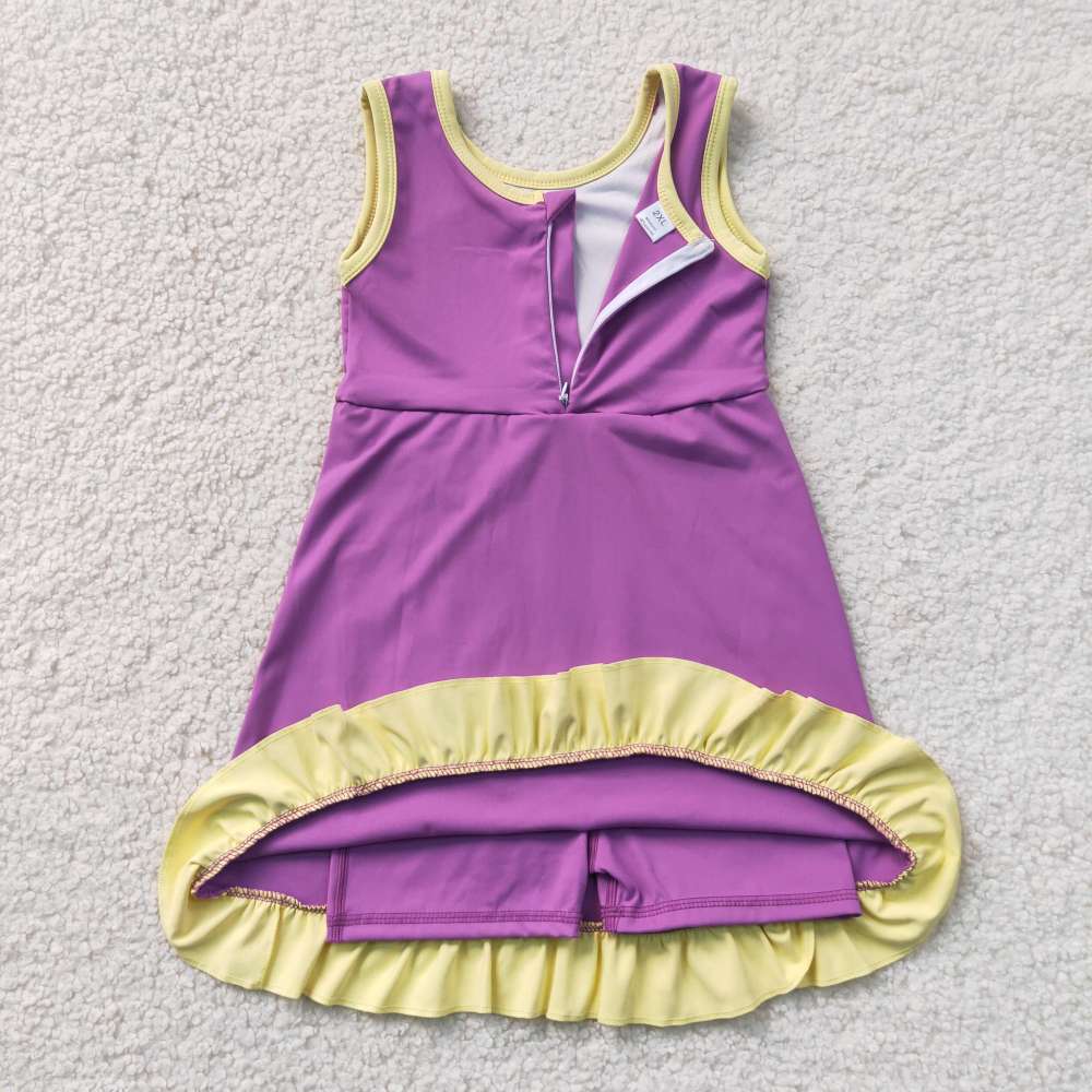 GSD4147 RTS Yellow purple trim print active girl yoga dress