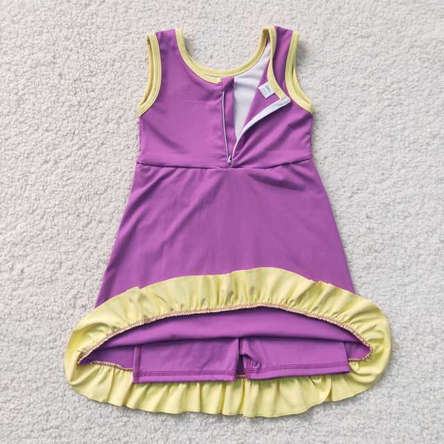 GSD4147 RTS Yellow purple trim print active girl yoga dress