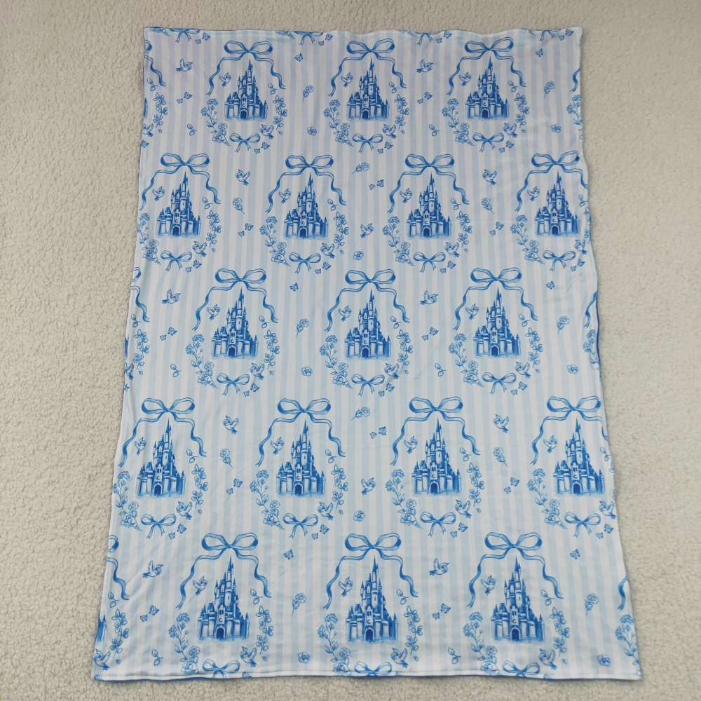 BL0247  Blue bows castle print baby stripe blanket