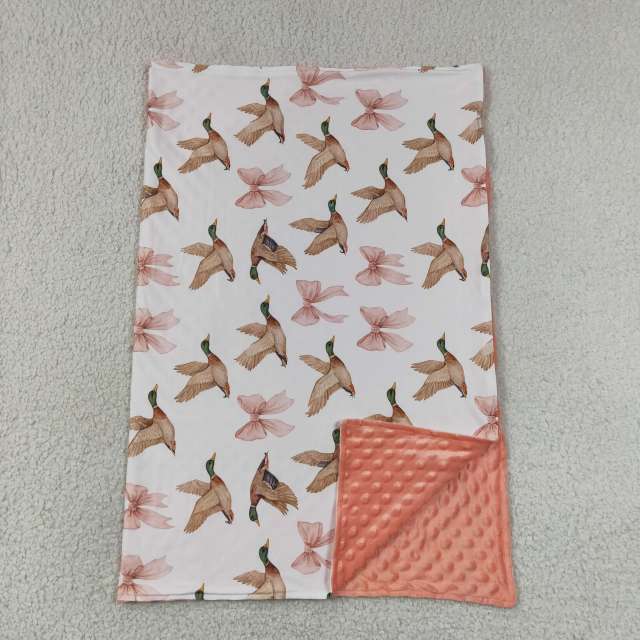 BL0248  pink bows duck print baby blanket