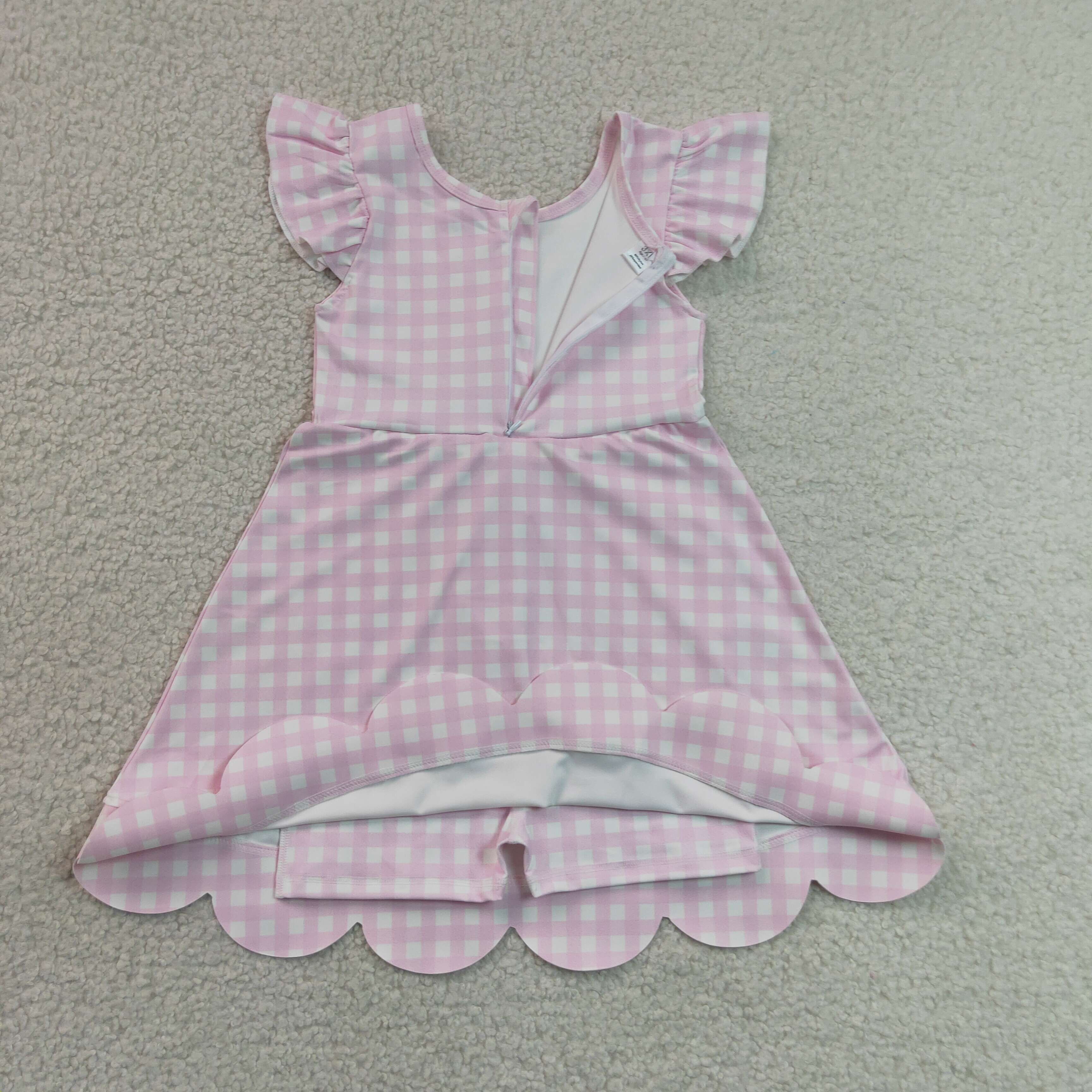 GSD3669  red white plaid print active girl yoga scallop dress