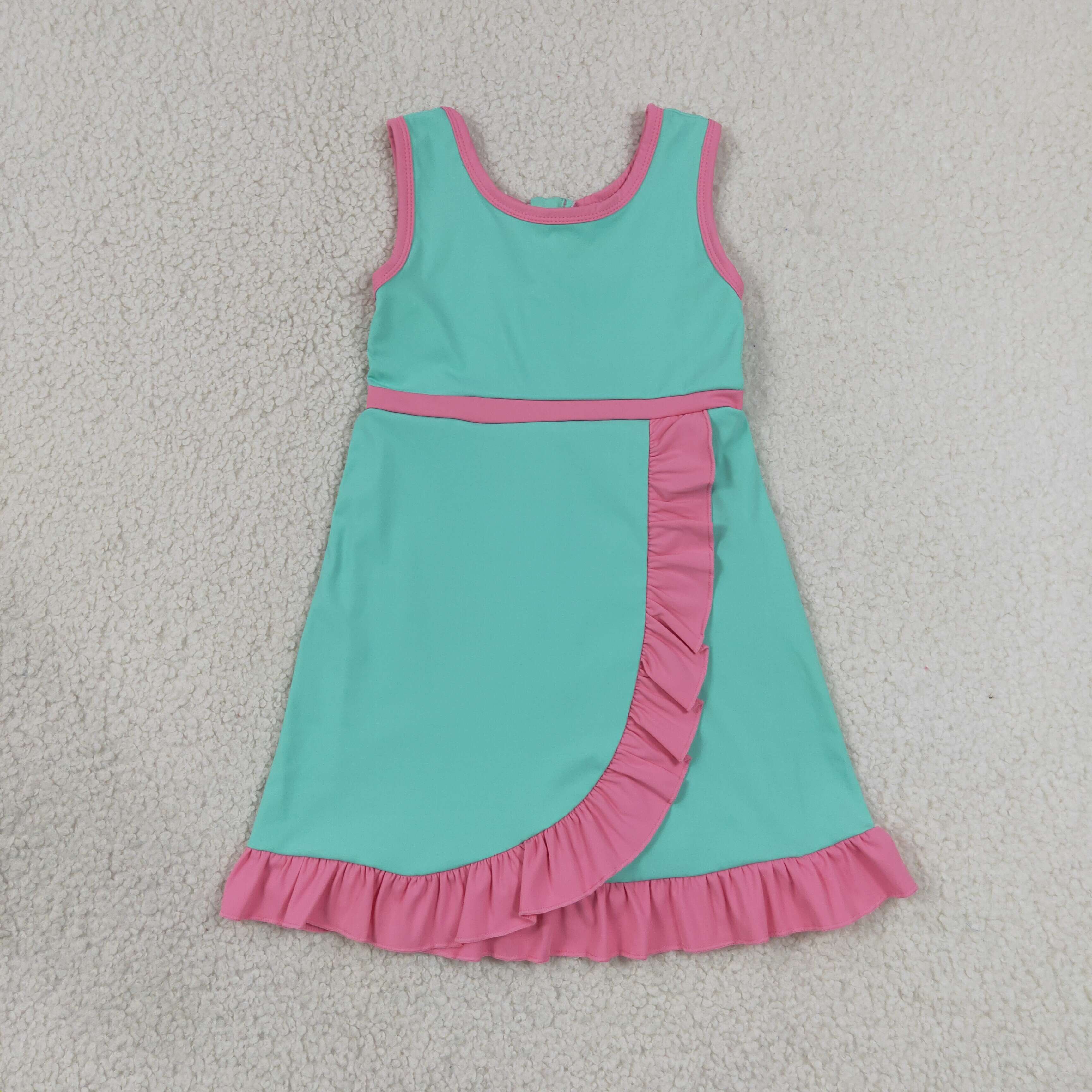 GSD4149 RTS pink green trim print active girl yoga dress