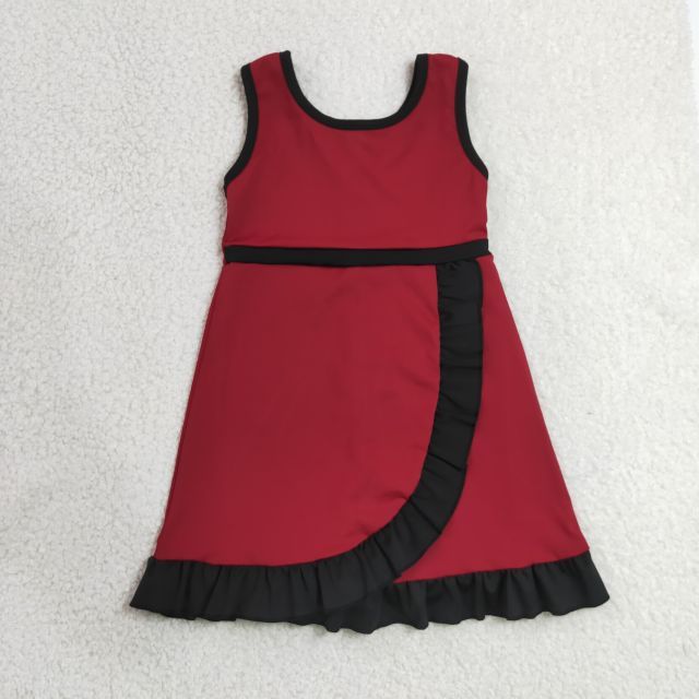 GSD4135 RTS Red black trim print active girl yoga skirt dress