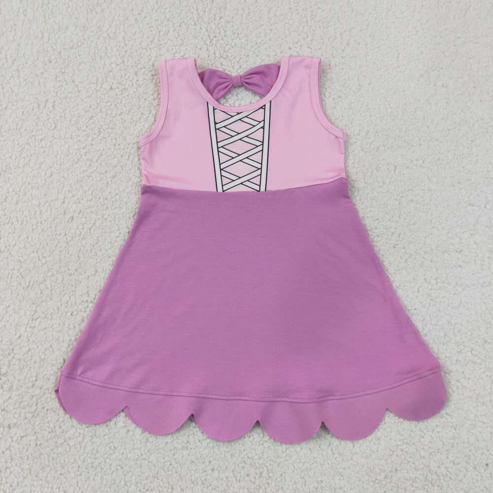 GSD2518 RTS Pink purple bows girl summer dress