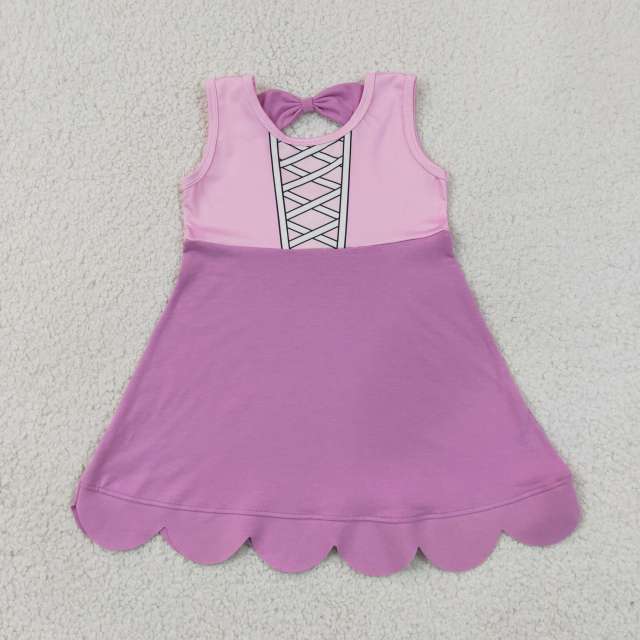 GSD2518 RTS Pink purple bows girl summer dress