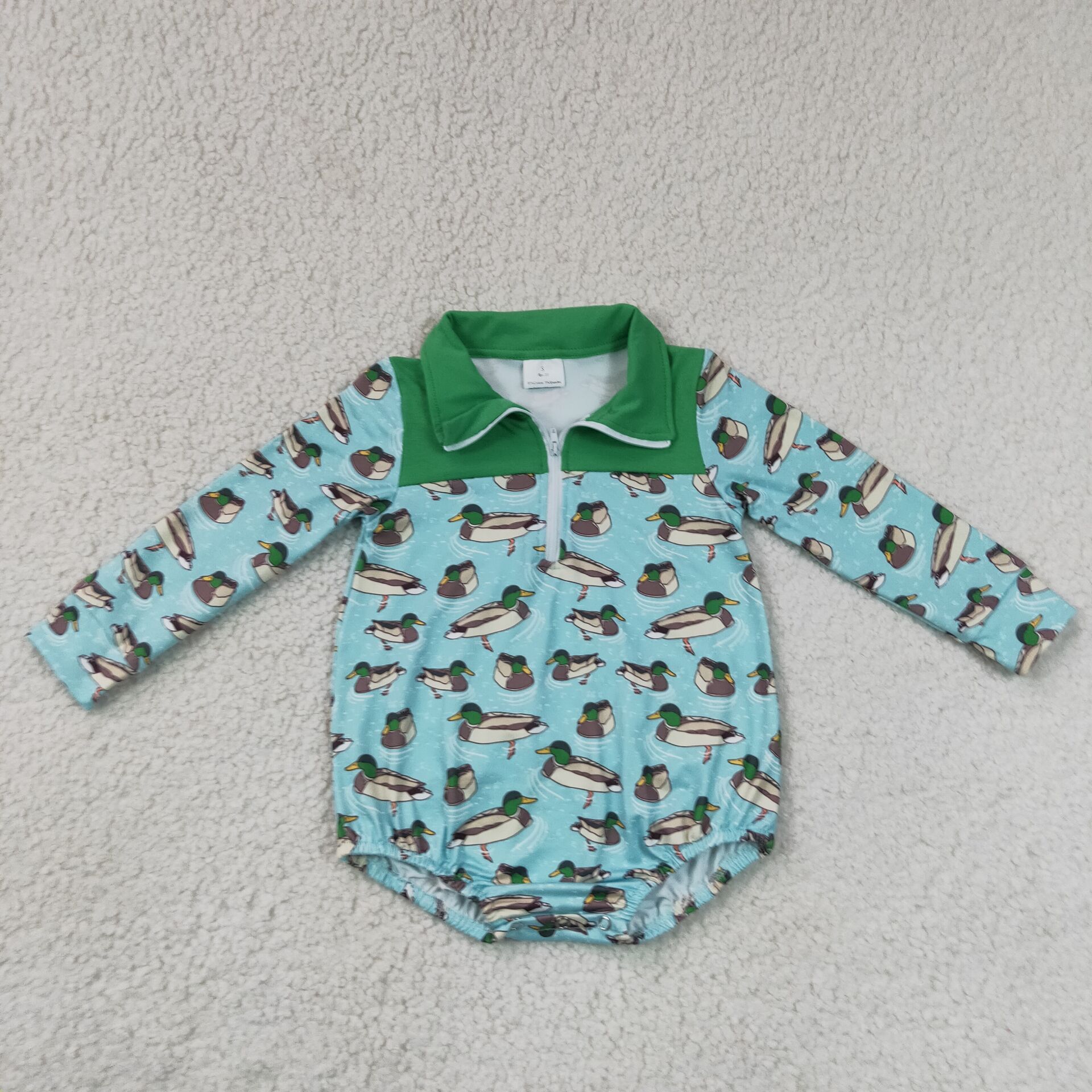 LR3055 Baby Blue Duck long sleeve zipper Rompers