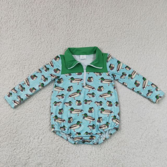 LR3055 Baby Blue Duck long sleeve zipper Rompers
