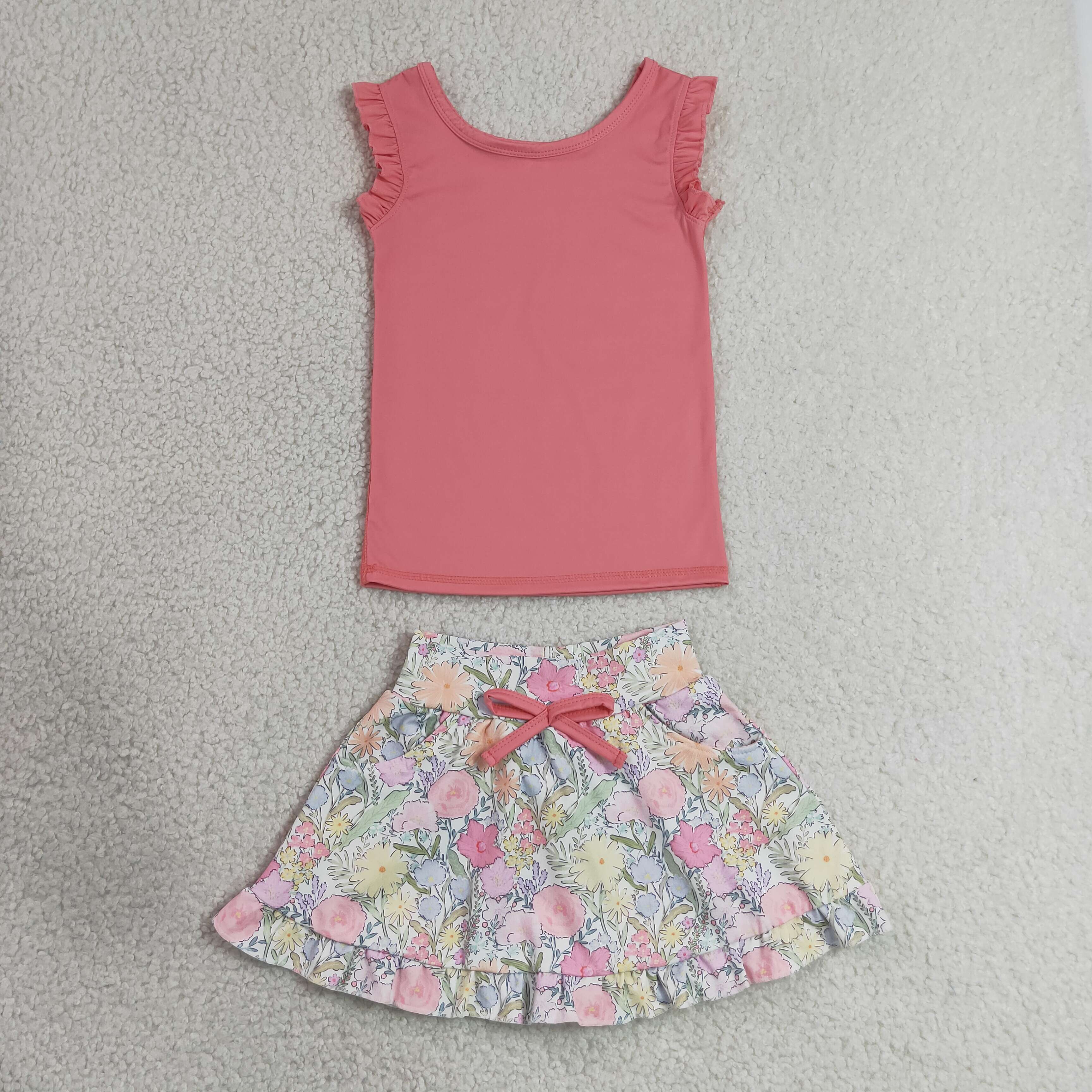 GSD3772 RTS orange flowers print active girl yoga skirt dress