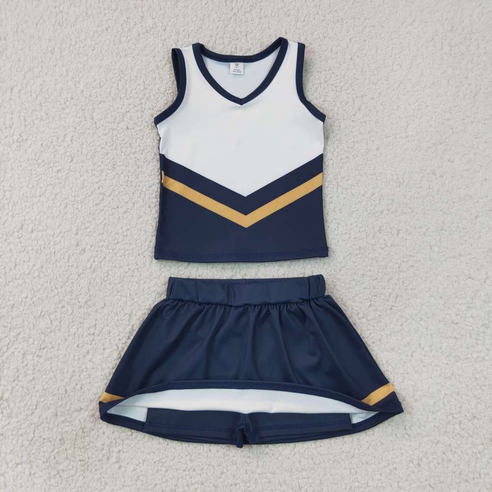 GSD4189 NAVY Yellow stripe print active girl yoga skirt dress