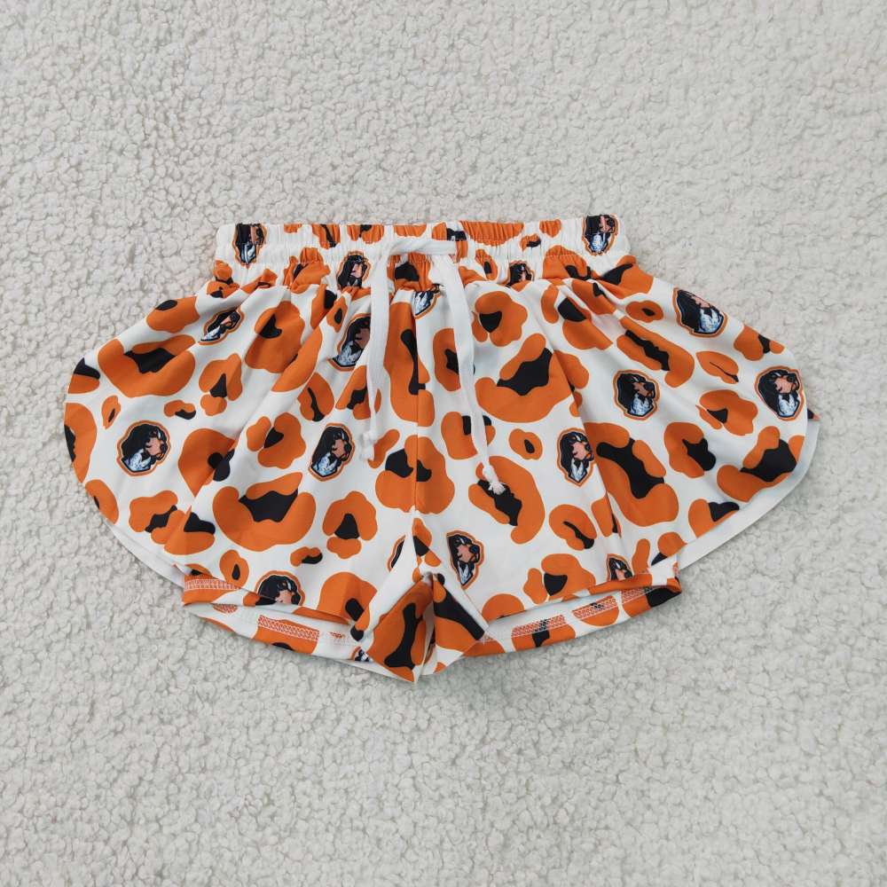 SS0816 Orange puppy leopard yoga shorts