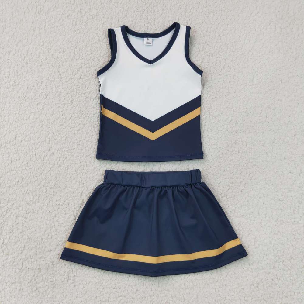 GSD4189 NAVY Yellow stripe print active girl yoga skirt dress