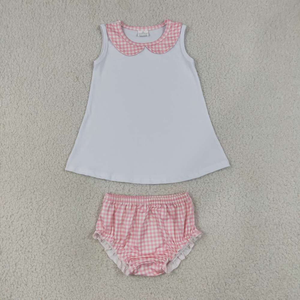 GBO0537 RTS Girl Blue white plaid sleeveless boy bummies