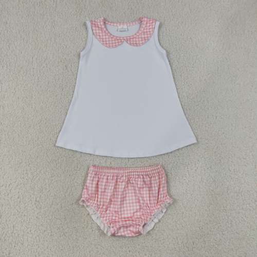 GBO0537 RTS Girl Blue white plaid sleeveless boy bummies