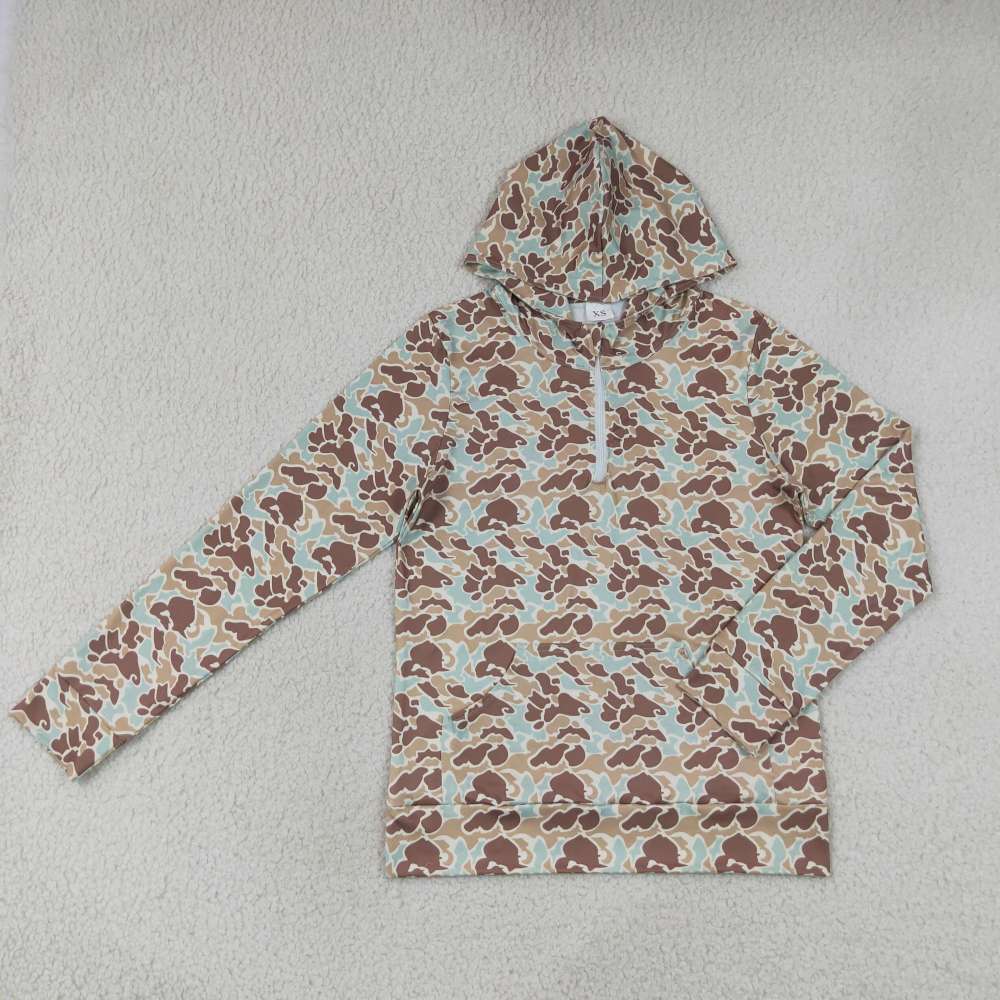 GT1709 Adult Women Blue green camo long sleeve  hoodie pocket pullover
