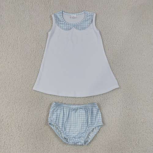 GBO0537 RTS Girl Blue white plaid sleeveless boy bummies