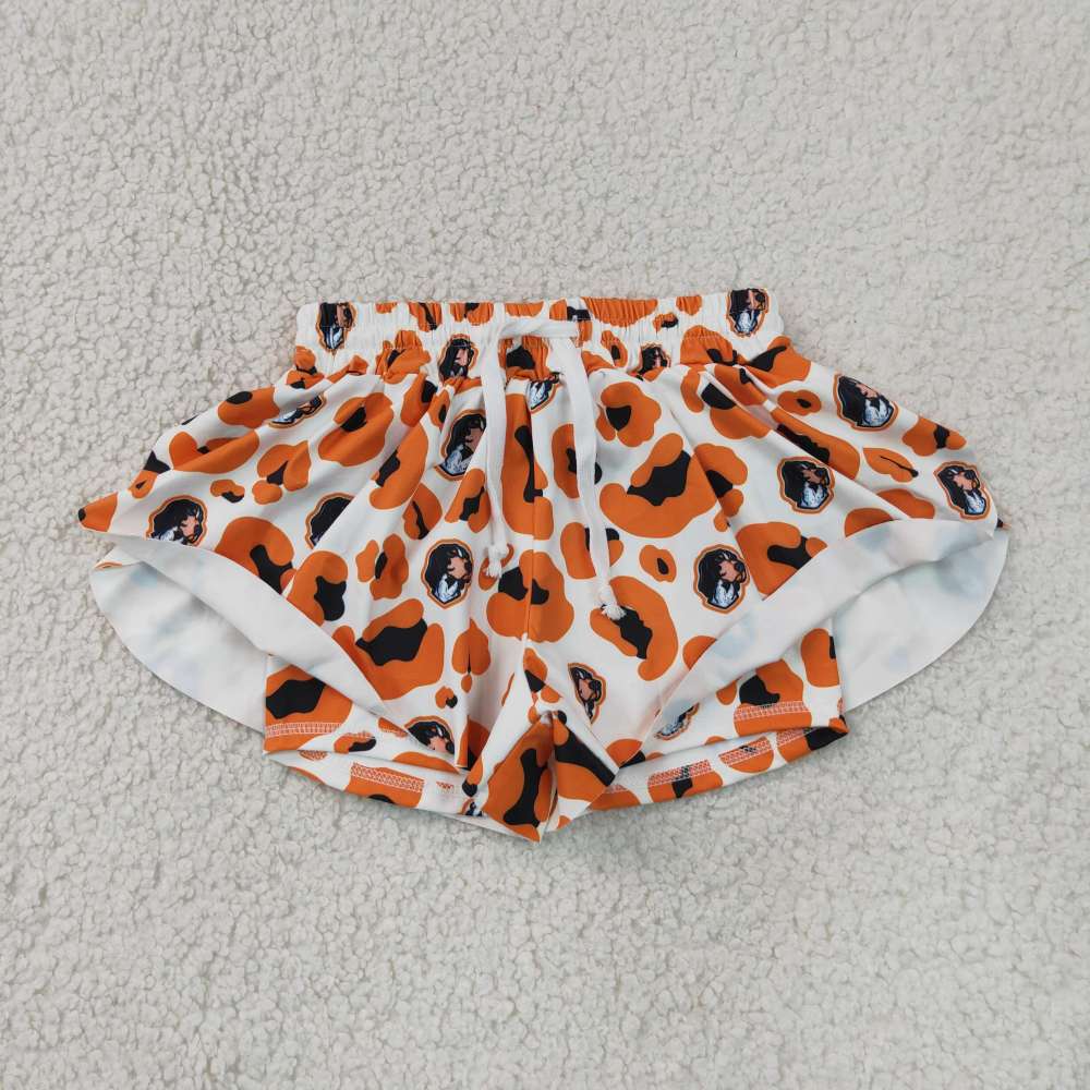 SS0816 Orange puppy leopard yoga shorts