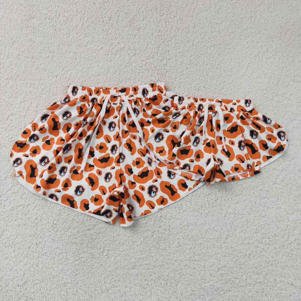 SS0816 Orange puppy leopard yoga shorts