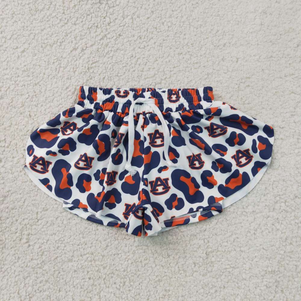 SS0819  Adult women Navy orange leopard AU team yoga shorts