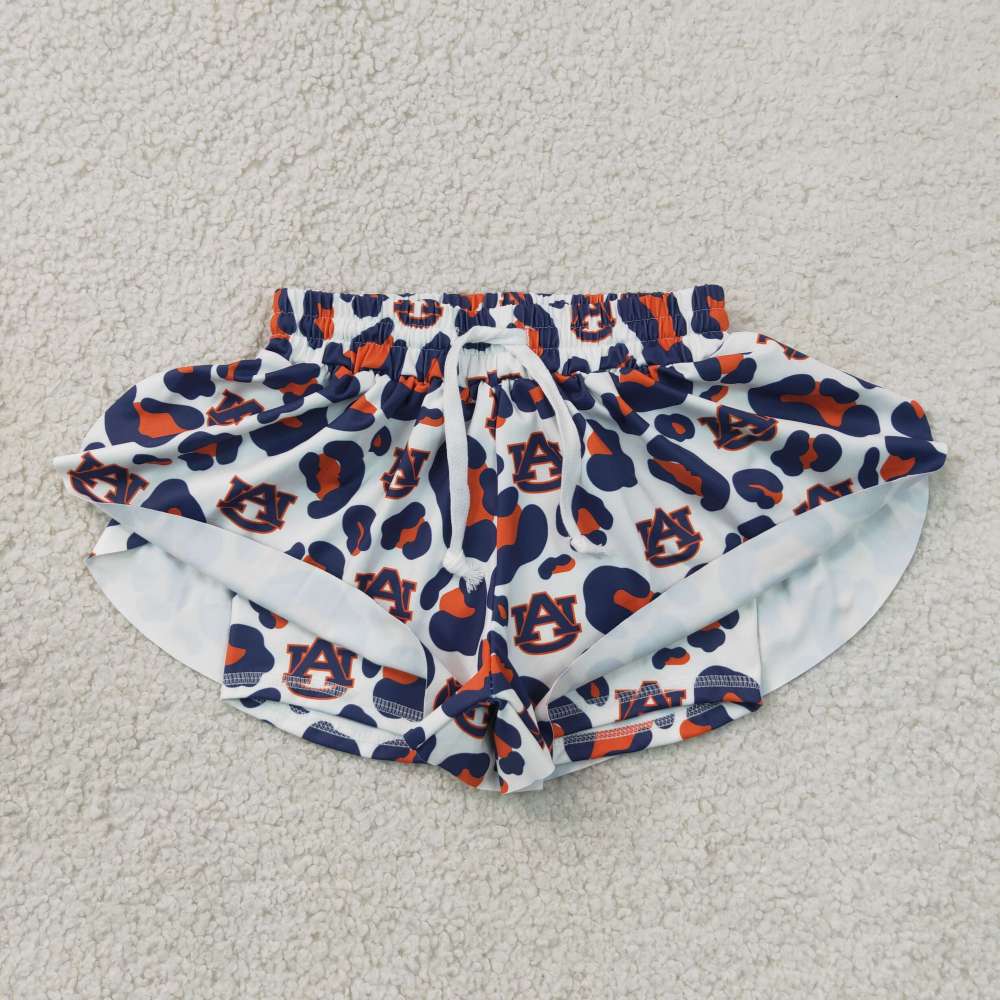 SS0819  Adult women Navy orange leopard AU team yoga shorts