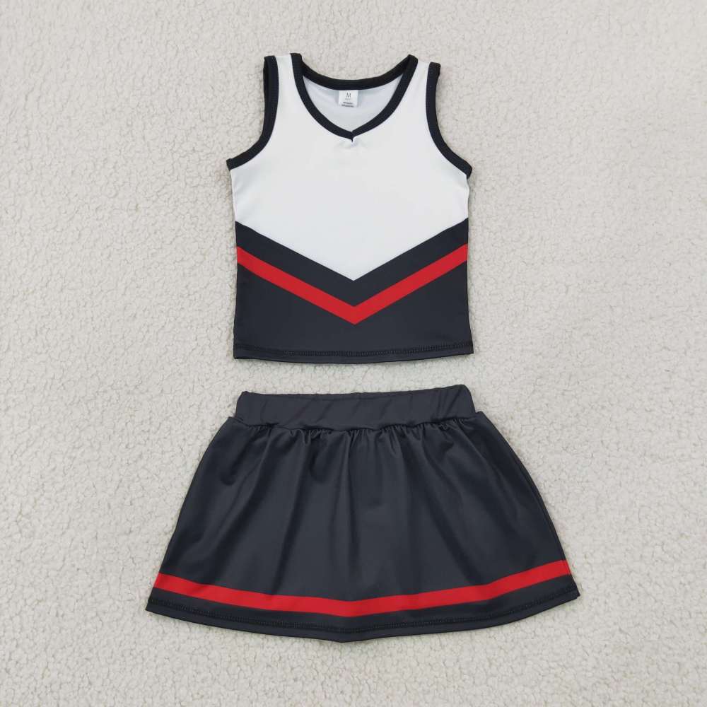 GSD4200 BLACK red white  print active girl yoga skirt team dress