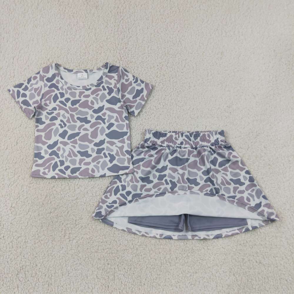 GSD2724  Grey camo  print active girl skirt set