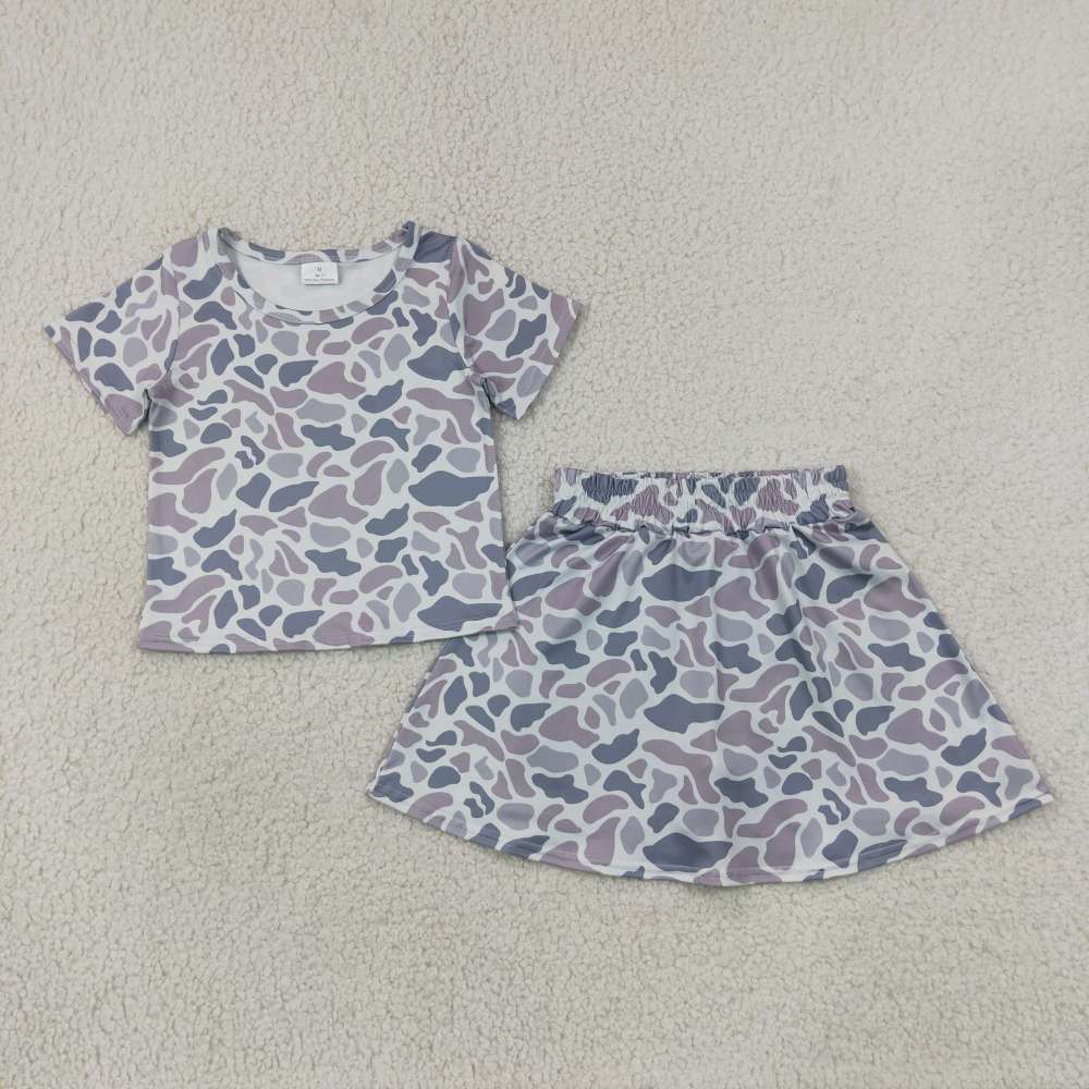 GSD2724  Grey camo  print active girl skirt set