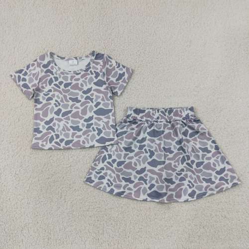 GSD2724  Grey camo  print active girl skirt set