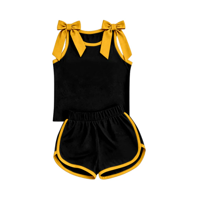 Preorder Baby Girls Blue White Bows Sleeveless Top Short Clothes Sets