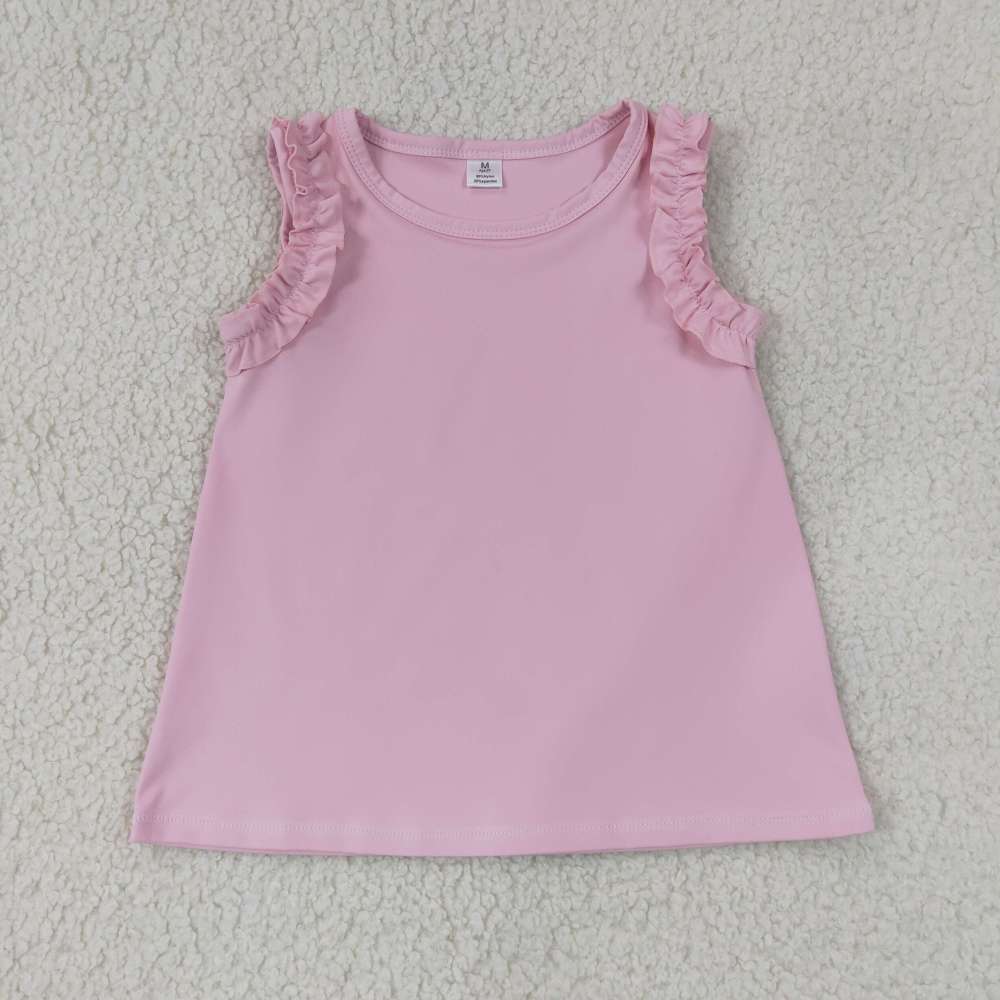 GT1701  pink solid floral Print girl sleeveless top