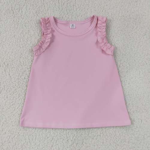 GT1701  pink solid floral Print girl sleeveless top