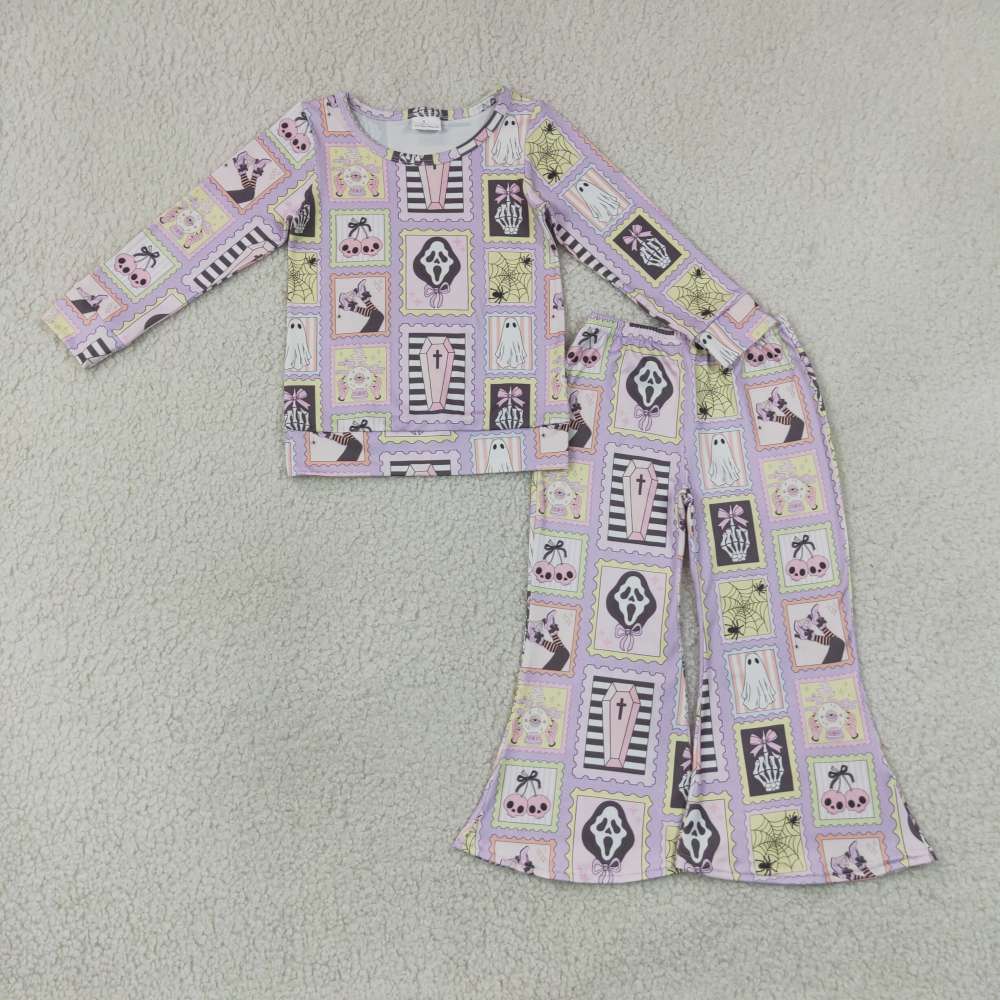 GLP3402  Purple Halloween mask skull long Sleeve Trousers Set